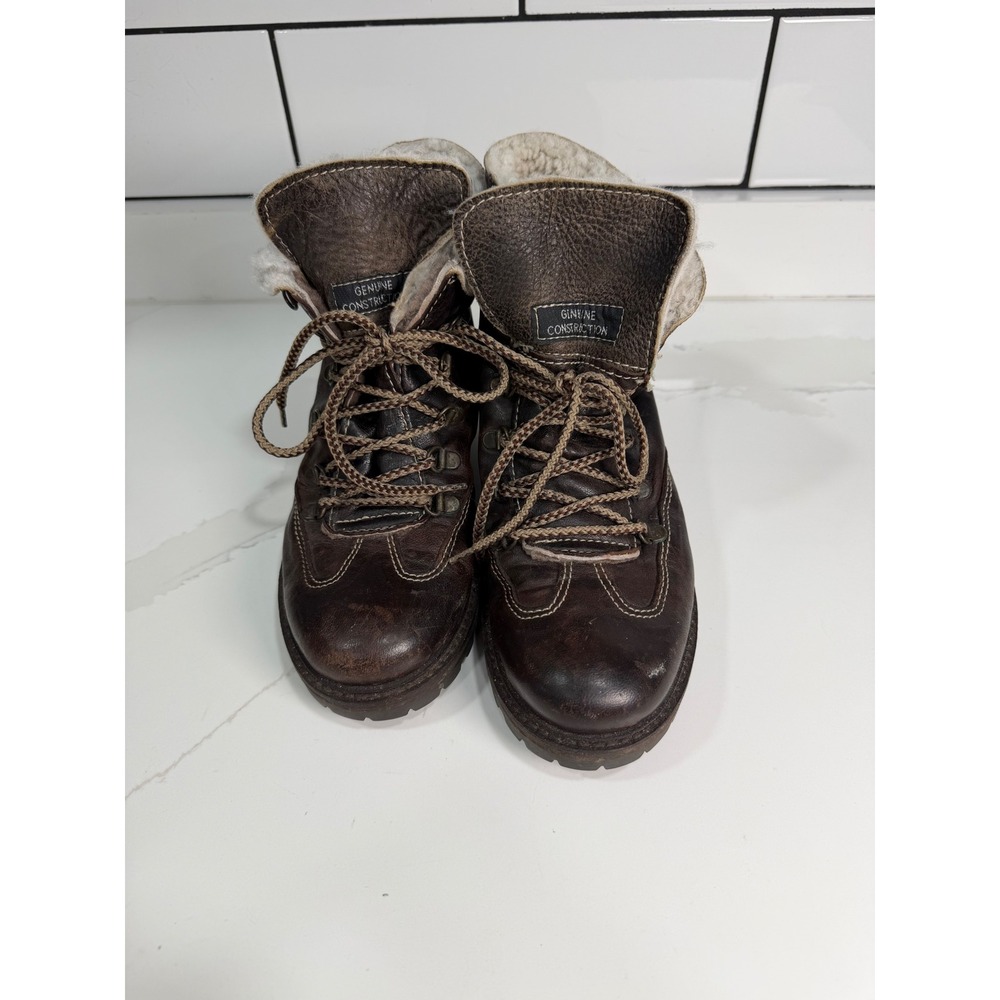 Manas Design Vero Agnello Brown Leather Shearling Hiking Boots Made in Italy 38